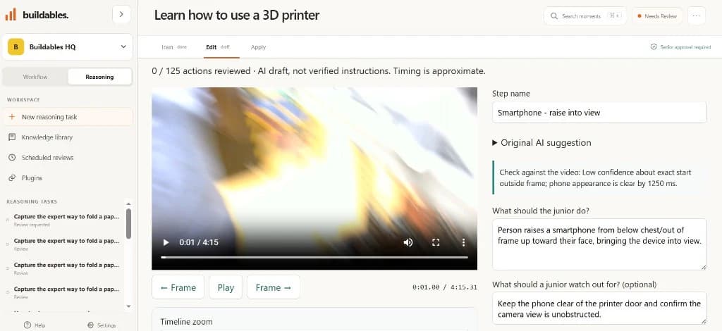 Vision Codev Edit workspace comparing a drafted instruction with its source video